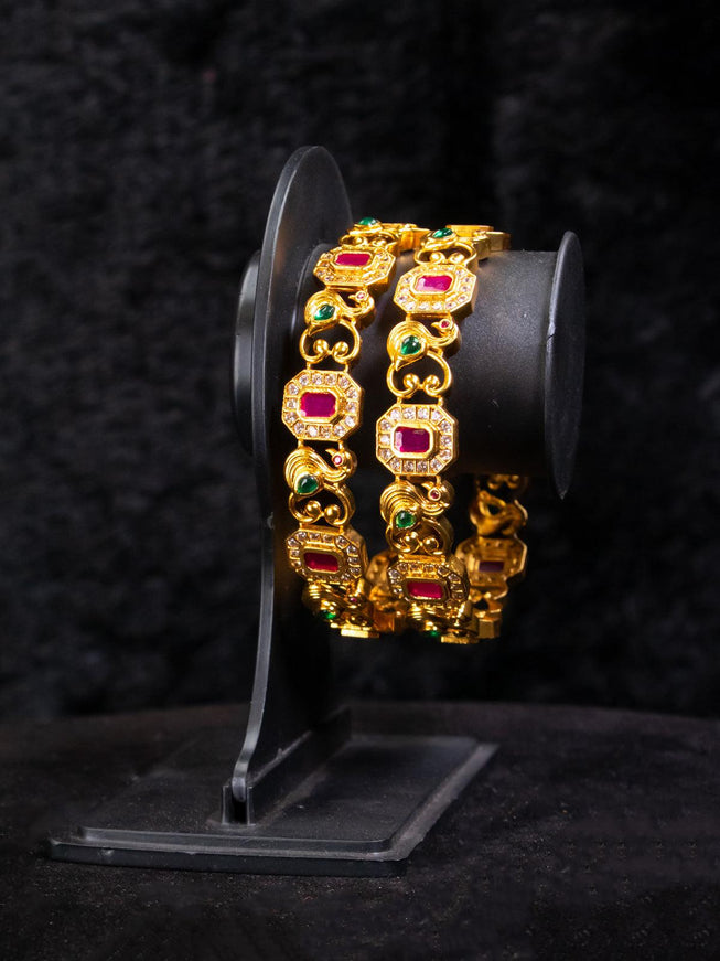 Antique peacock design bangle with kemp and cz stone - {{ collection.title }} by Prashanti Sarees