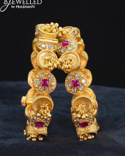 Antique screw type bangle with kemp and cz stone - {{ collection.title }} by Prashanti Sarees