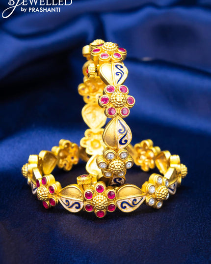 Antique screw type bangle with kemp and cz stone - {{ collection.title }} by Prashanti Sarees