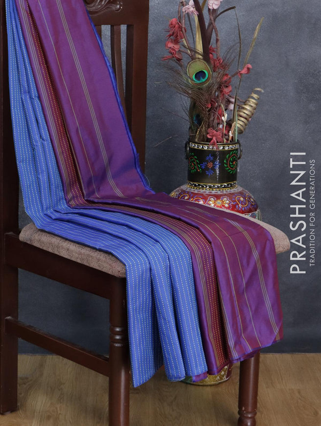 Arani semi silk saree blue with allover thread weaves in borderless style - {{ collection.title }} by Prashanti Sarees