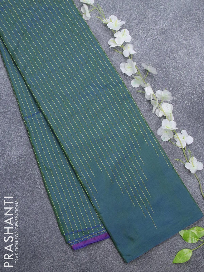 Arani semi silk saree bluish green and dual shade of purple with allover thread weaves in borderless style - {{ collection.title }} by Prashanti Sarees