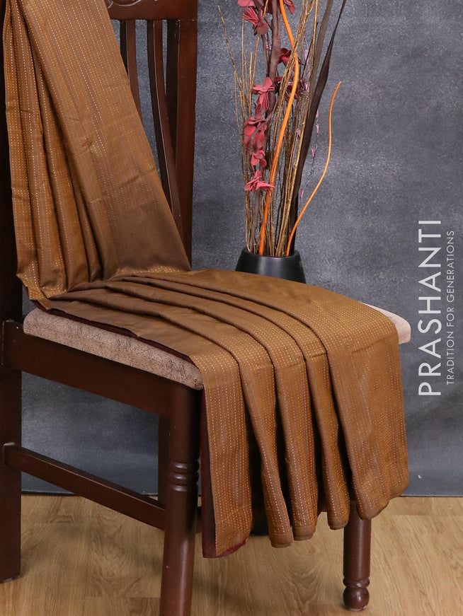 Arani semi silk saree brown and maroon with allover copper zari weaves in borderless style - {{ collection.title }} by Prashanti Sarees