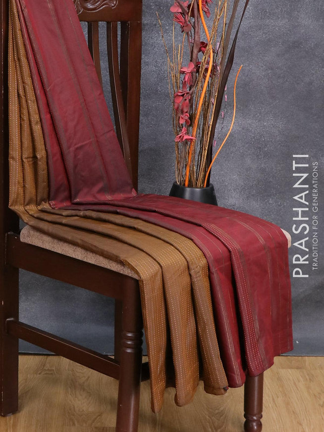 Arani semi silk saree brown and maroon with allover copper zari weaves in borderless style - {{ collection.title }} by Prashanti Sarees