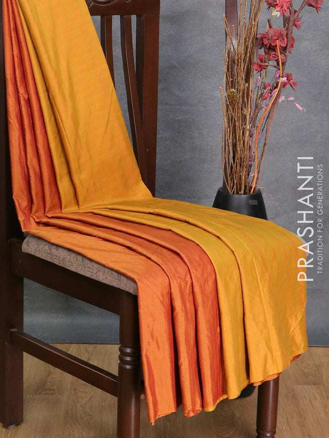 Arani semi silk saree dark mustard and mustard shade with allover zari weaves in borderless style - {{ collection.title }} by Prashanti Sarees