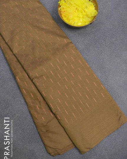 Arani semi silk saree dark olive green with allover silver zari weaves in borderless style - {{ collection.title }} by Prashanti Sarees