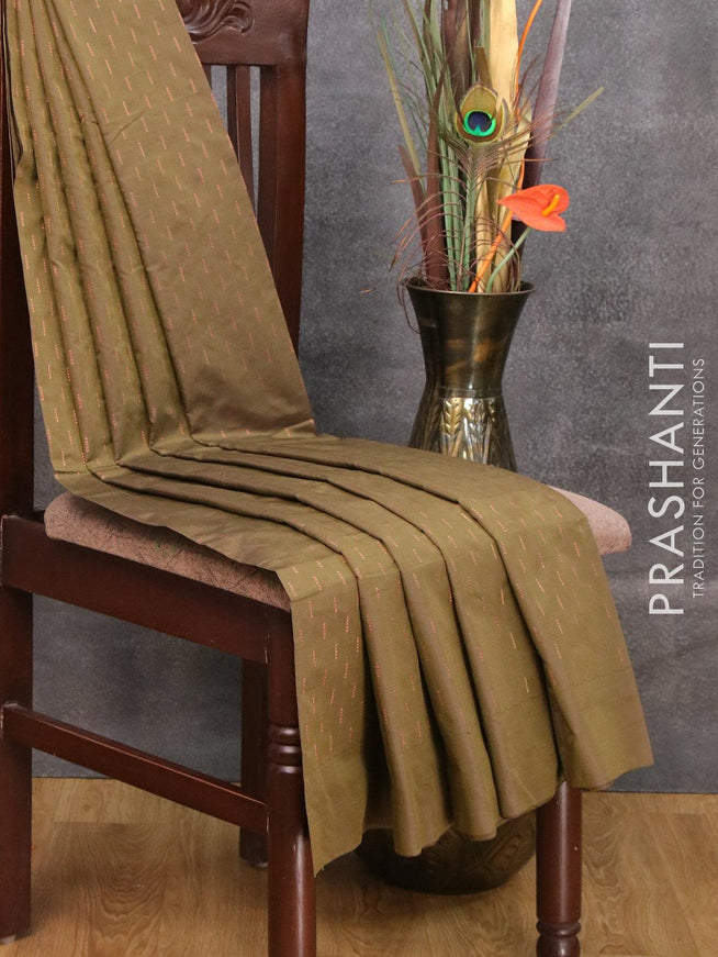 Arani semi silk saree dark olive green with allover silver zari weaves in borderless style - {{ collection.title }} by Prashanti Sarees