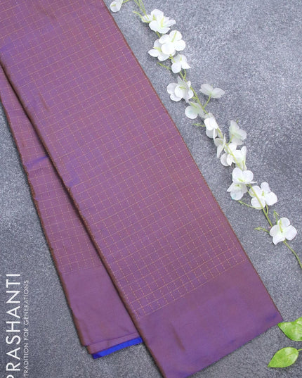 Arani semi silk saree dual shade of blue and blue with allover copper zari checked pattern and simple border - {{ collection.title }} by Prashanti Sarees