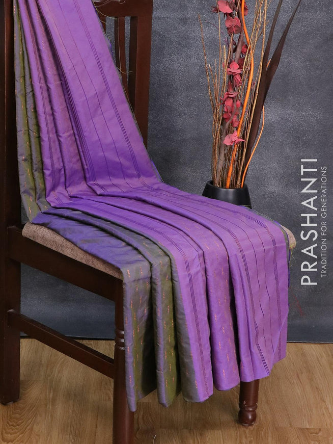 Arani semi silk saree dual shade of bluish green and violet with allover copper zari weaves in borderless style - {{ collection.title }} by Prashanti Sarees