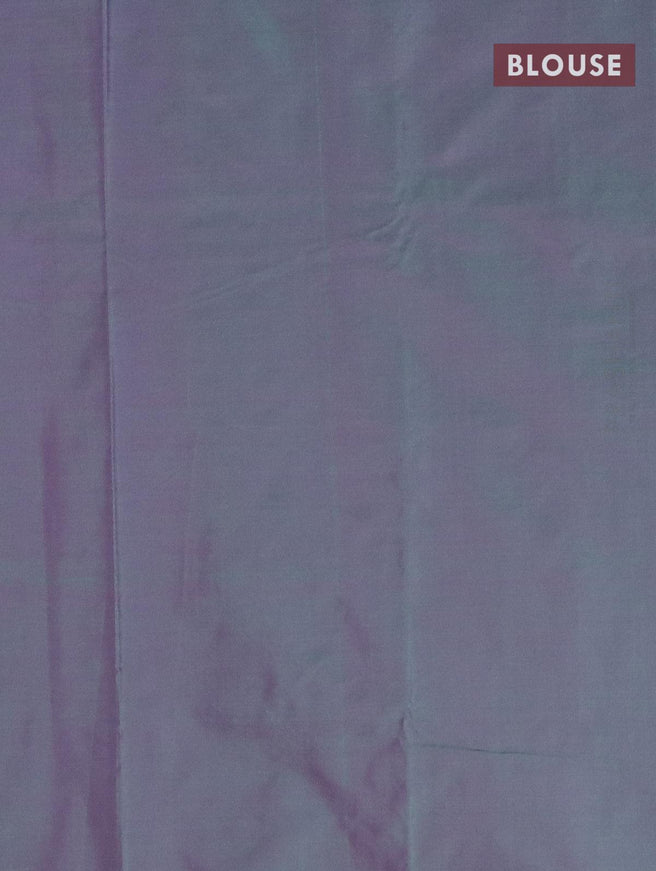 Arani semi silk saree dual shade of green and dual shade of greenish purple with allover zari weaves in borderless style - {{ collection.title }} by Prashanti Sarees