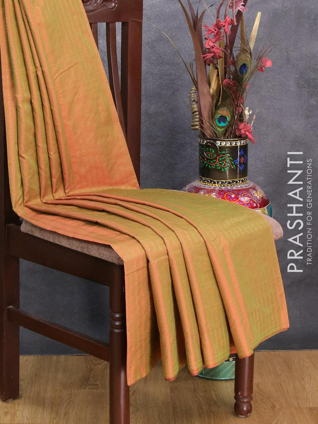 Arani semi silk saree dual shade of green and dual shade of maroon with allover zari weaves in borderless style - {{ collection.title }} by Prashanti Sarees