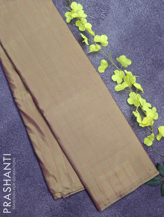 Arani semi silk saree dual shade of green and dual shade of yellowish pink with allover copper zari weaves in borderless style - {{ collection.title }} by Prashanti Sarees