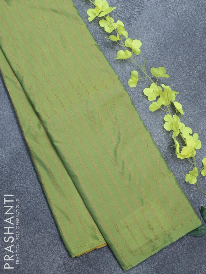 Arani semi silk saree dual shade of green and yellow shade with allover zari weaves in borderless style - {{ collection.title }} by Prashanti Sarees