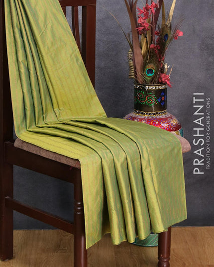 Arani semi silk saree dual shade of green and yellow with allover zari weaves in borderless style - {{ collection.title }} by Prashanti Sarees