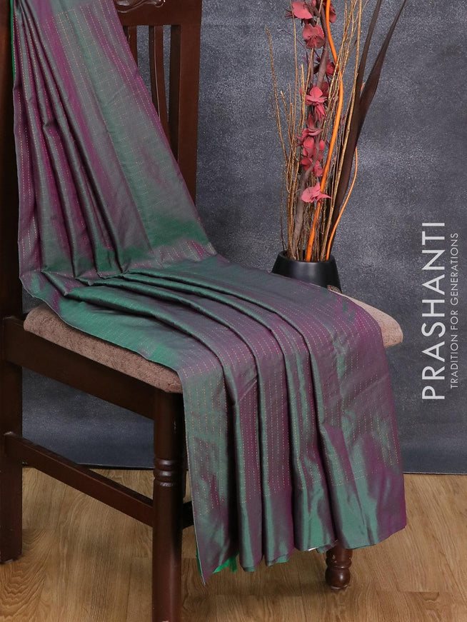 Arani semi silk saree dual shade of green with allover copper zari checked pattern and simple border - {{ collection.title }} by Prashanti Sarees