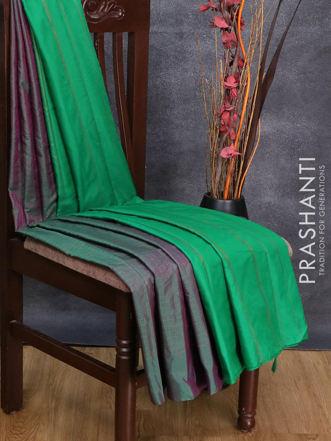Arani semi silk saree dual shade of green with allover copper zari checked pattern and simple border - {{ collection.title }} by Prashanti Sarees