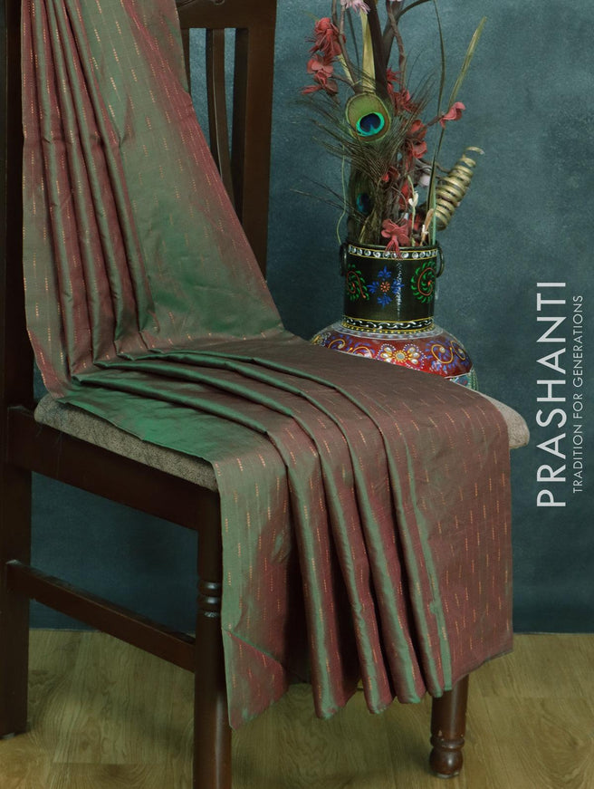 Arani semi silk saree dual shade of greenish pink and dual shade of green with allover copper zari weaves in borderless style - {{ collection.title }} by Prashanti Sarees