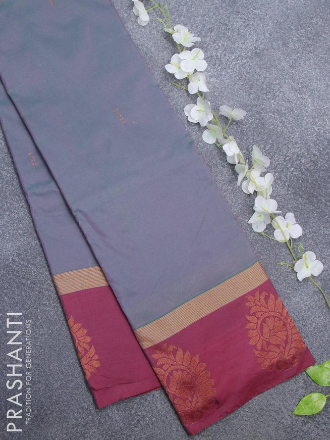 Arani semi silk saree dual shade of greenish pink and dual shade of green with copper zari woven buttas and copper zari woven butta border - {{ collection.title }} by Prashanti Sarees
