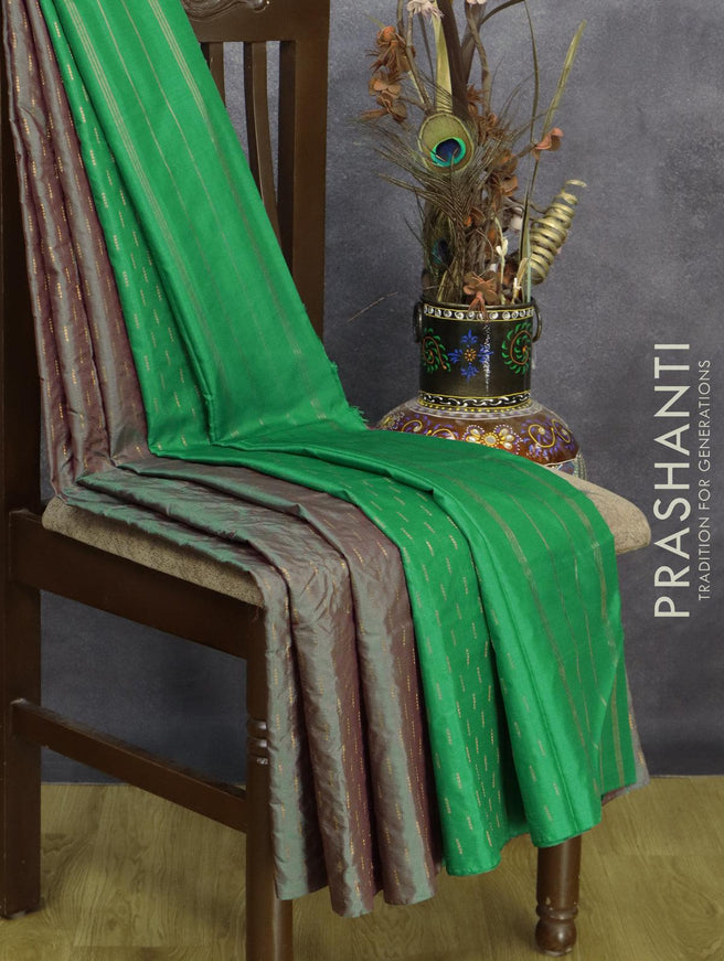 Arani semi silk saree dual shade of greenish pink and green with allover copper zari weaves in borderless style - {{ collection.title }} by Prashanti Sarees