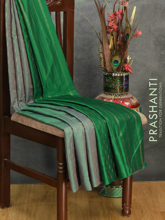 Arani semi silk saree dual shade of greenish pink and green with allover copper zari weaves in borderless style - {{ collection.title }} by Prashanti Sarees