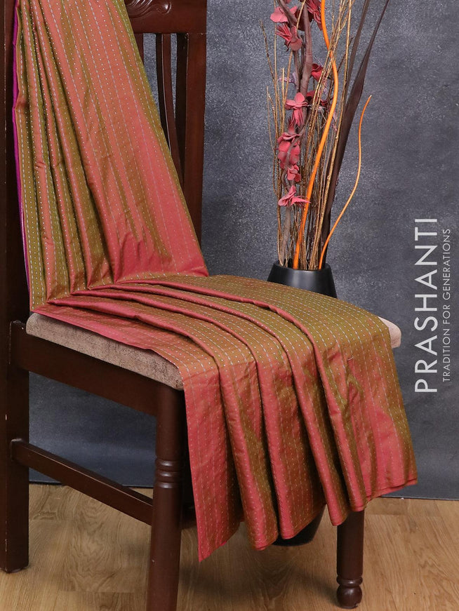 Arani semi silk saree dual shade of greenish pink and purple with allover silver zari weaves in borderless style - {{ collection.title }} by Prashanti Sarees