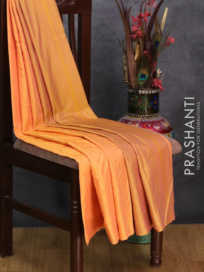 Arani semi silk saree dual shade of mango yellow with copper zari woven butta weaves in borderless style - {{ collection.title }} by Prashanti Sarees
