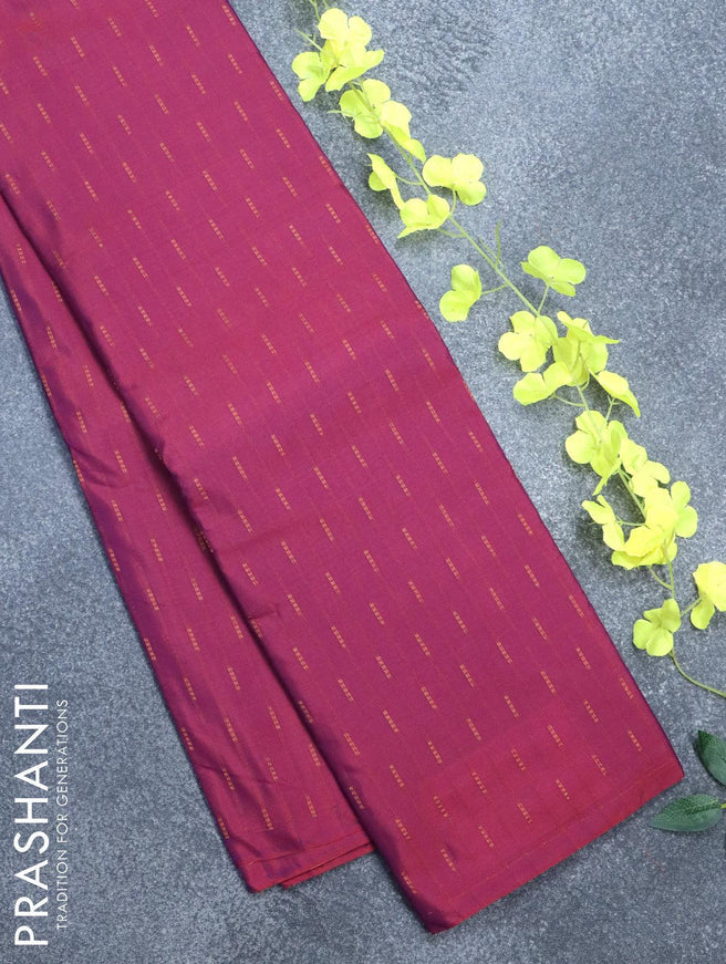 Arani semi silk saree dual shade of maroonish blue and red shade with allover copper zari weaves in borderless style - {{ collection.title }} by Prashanti Sarees