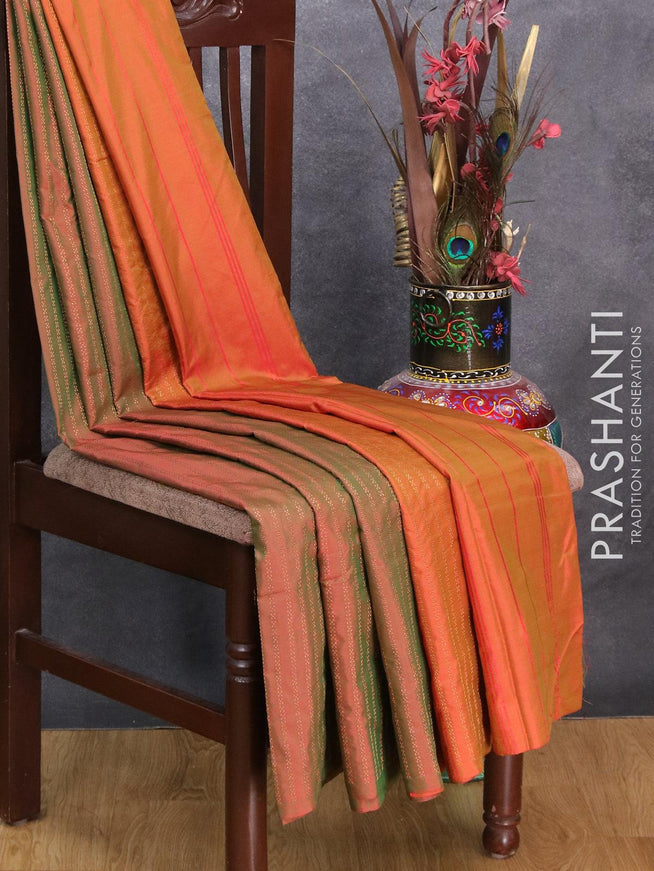 Arani semi silk saree dual shade of maroonish green with allover zari weaves in borderless style - {{ collection.title }} by Prashanti Sarees