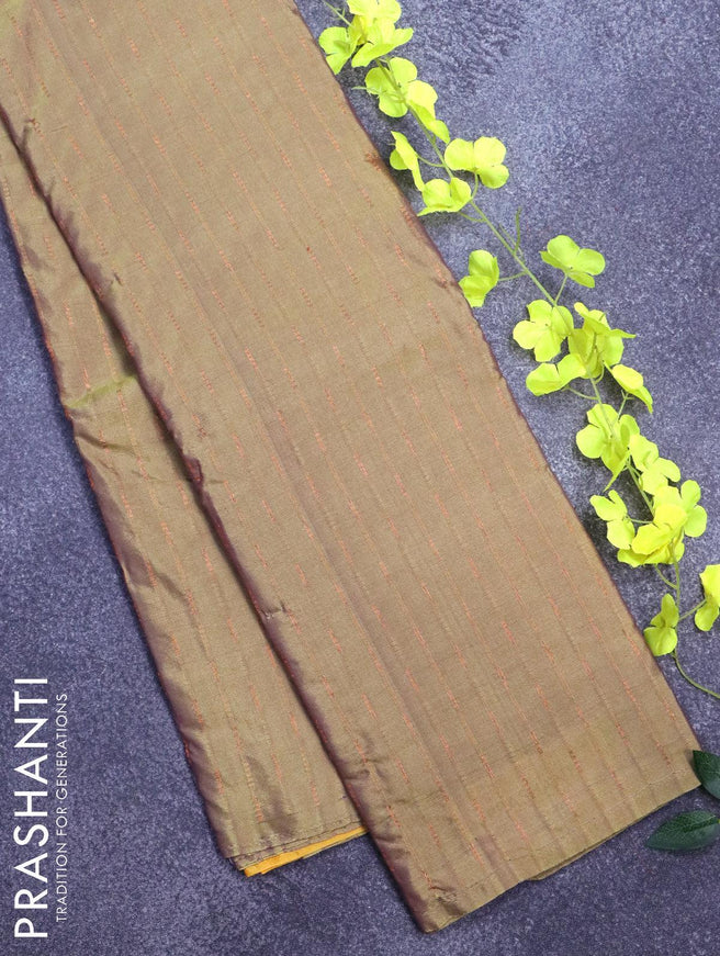 Arani semi silk saree dual shade of olive green and yellow shade with copper zari woven butta weaves in borderless style - {{ collection.title }} by Prashanti Sarees