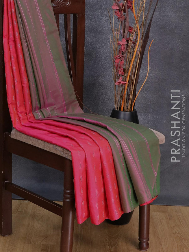 Arani semi silk saree dual shade of pink and dual shade of greenish pink with allover silver zari woven buttas in borderless style - {{ collection.title }} by Prashanti Sarees