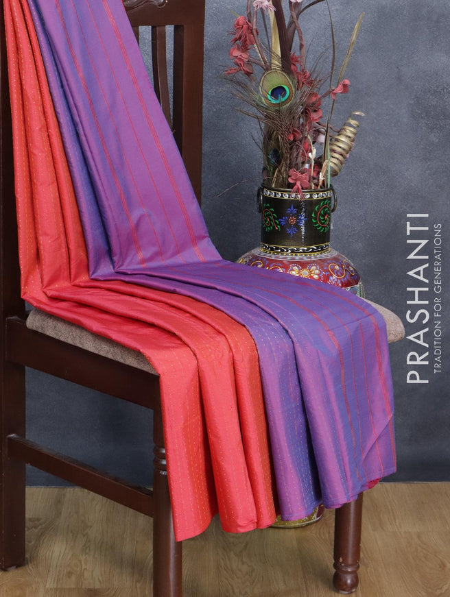 Arani semi silk saree dual shade of pink and purple with allover copper zari weaves in borderless style - {{ collection.title }} by Prashanti Sarees