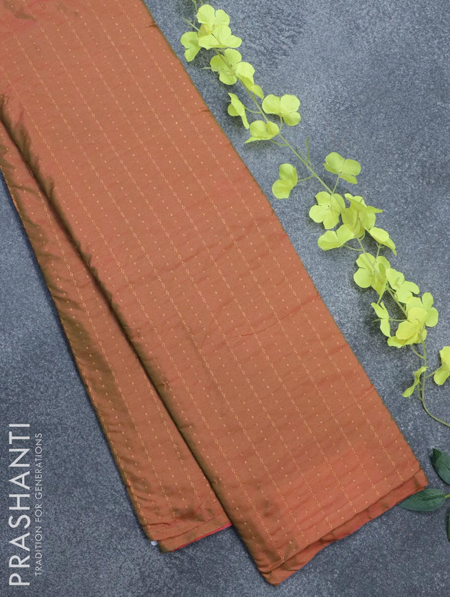 Arani semi silk saree dual shade of pinkish green and pink with allover copper zari weaves in borderless style - {{ collection.title }} by Prashanti Sarees