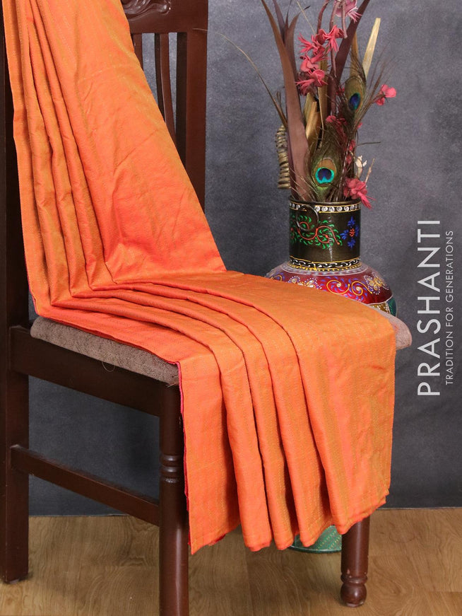 Arani semi silk saree dual shade of red shade and dual shade of green with allover zari weaves in borderless style - {{ collection.title }} by Prashanti Sarees