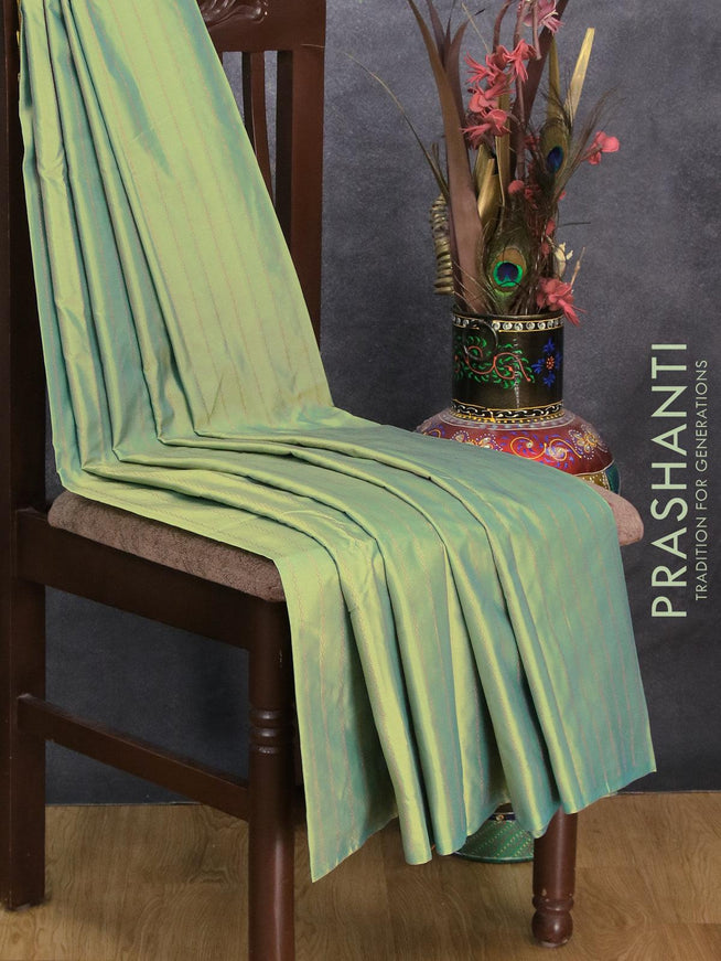 Arani semi silk saree dual shade of teal green and yellow shade with allover copper zari weaves in borderless style - {{ collection.title }} by Prashanti Sarees