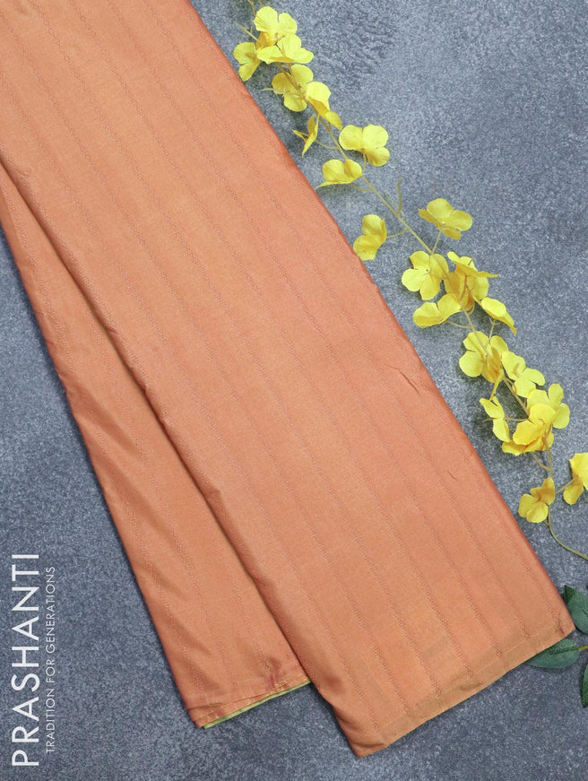 Arani semi silk saree dual shade of yellow and green shade with allover copper zari weaves in borderless style - {{ collection.title }} by Prashanti Sarees
