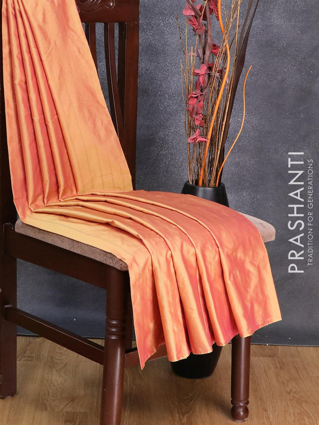 Arani semi silk saree dual shade of yellow and green shade with allover copper zari weaves in borderless style - {{ collection.title }} by Prashanti Sarees