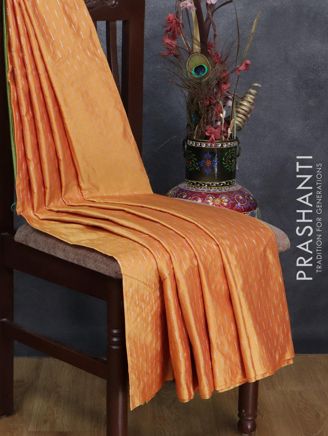 Arani semi silk saree dual shade of yellow and green shade with allover silver zari weaves in borderless style - {{ collection.title }} by Prashanti Sarees