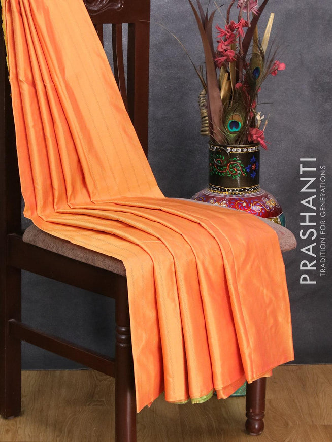 Arani semi silk saree dual shade of yellow and light green with allover copper zari weaves in borderless style - {{ collection.title }} by Prashanti Sarees