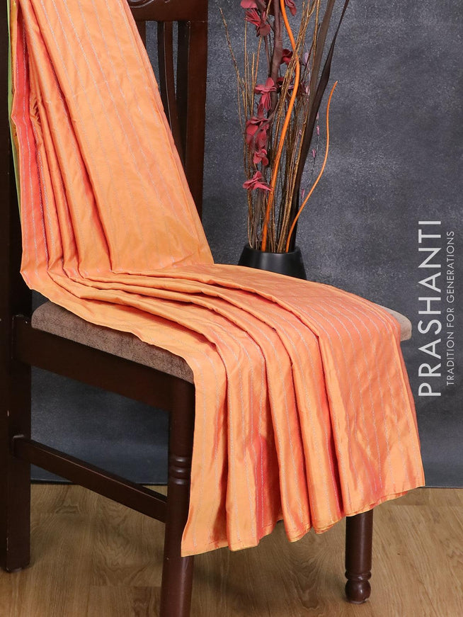 Arani semi silk saree dual shade of yellow pink and dual shade of green with allover silver zari weaves in borderless style - {{ collection.title }} by Prashanti Sarees