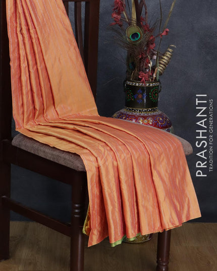Arani semi silk saree dual shade of yellowish pink and dual shade of green with allover silver zari weaves in borderless style - {{ collection.title }} by Prashanti Sarees