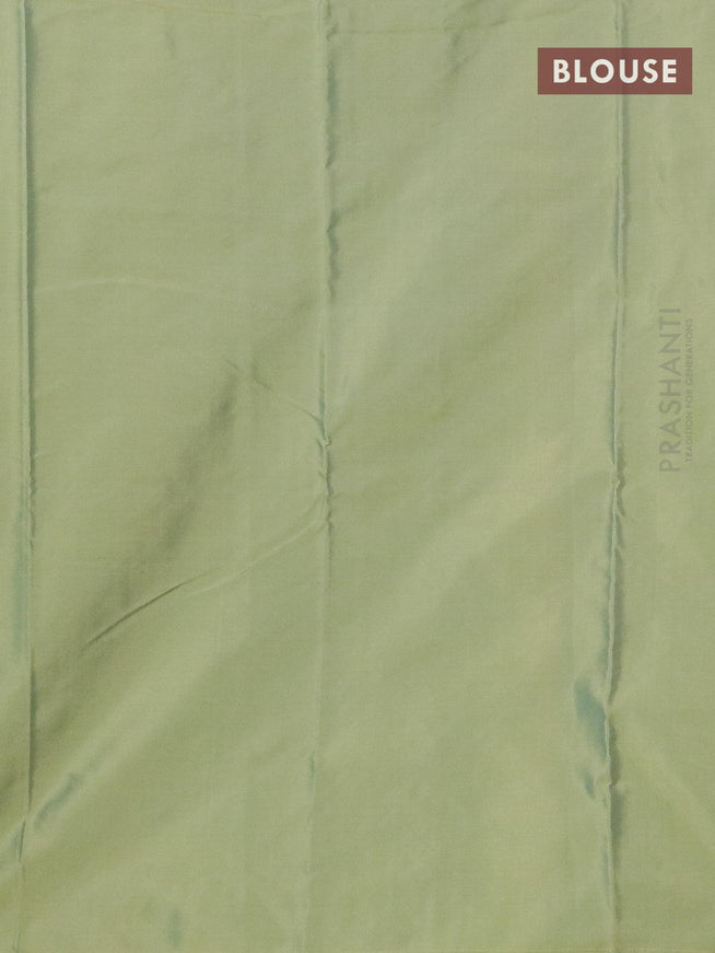 Arani semi silk saree dual shade of yellowish pink and dual shade of yellowish blue with allover copper zari weaves in borderless style - {{ collection.title }} by Prashanti Sarees