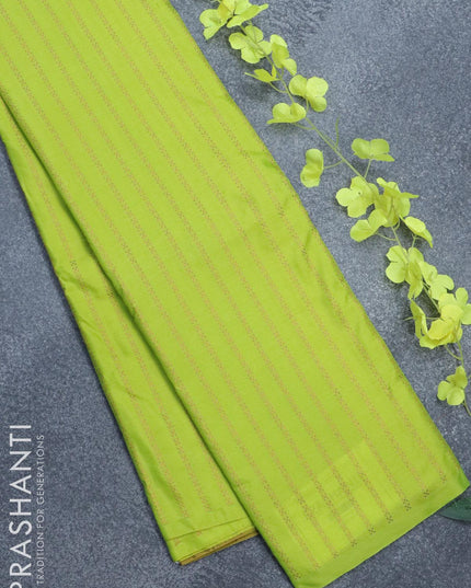 Arani semi silk saree fluorescent green and dual shade of yellow with allover copper zari weaves in borderless style - {{ collection.title }} by Prashanti Sarees