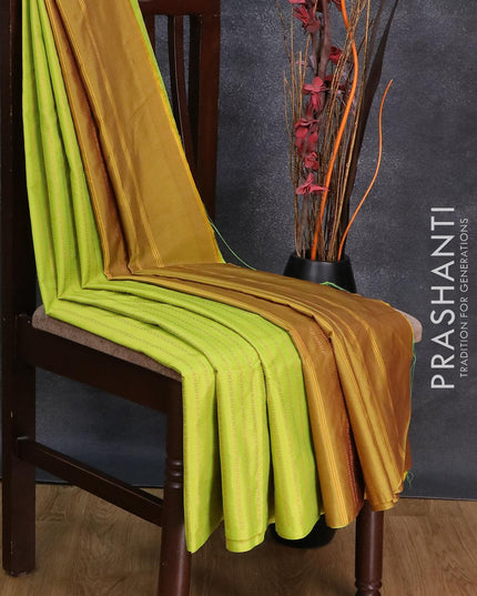 Arani semi silk saree fluorescent green and dual shade of yellow with allover copper zari weaves in borderless style - {{ collection.title }} by Prashanti Sarees