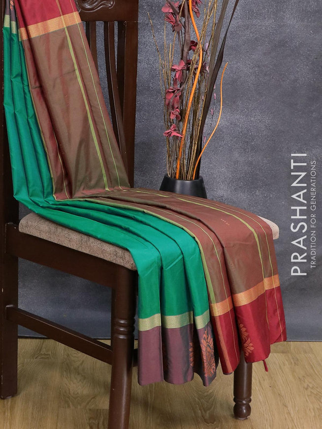 Arani semi silk saree green and dual shade of green with copper zari woven buttas and copper zari woven butta border - {{ collection.title }} by Prashanti Sarees