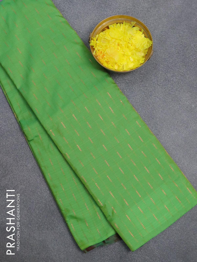 Arani semi silk saree green and dual shade of greenish maroon with allover zari weaves in borderless style - {{ collection.title }} by Prashanti Sarees