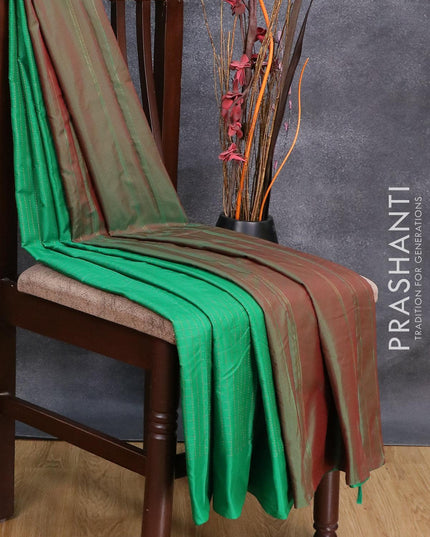 Arani semi silk saree green and dual shade of maroon with allover copper zari checked pattern and simple border - {{ collection.title }} by Prashanti Sarees