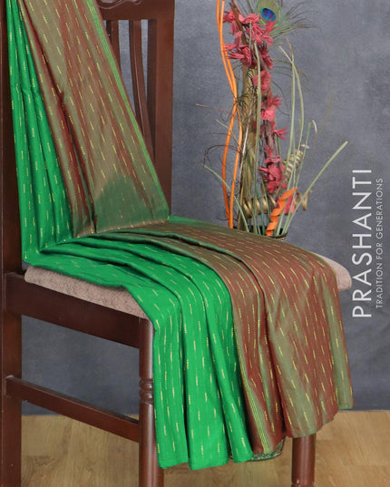 Arani semi silk saree green and dual shade of maroonish green with allover zari weaves in borderless style - {{ collection.title }} by Prashanti Sarees