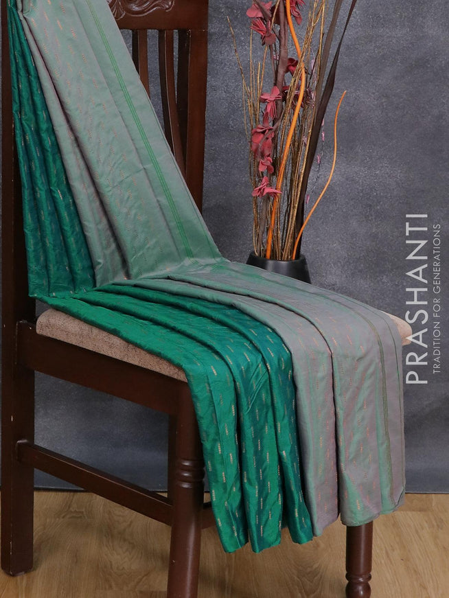 Arani semi silk saree green and dual shade of pink with copper zari woven butta weaves in borderless style - {{ collection.title }} by Prashanti Sarees