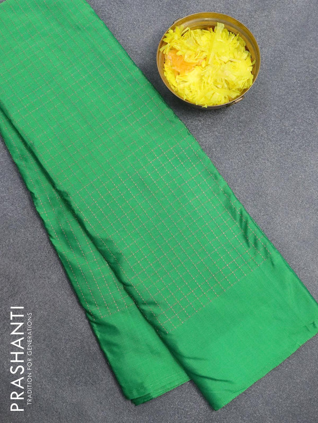Arani semi silk saree green with allover checked pattern in borderless style - {{ collection.title }} by Prashanti Sarees