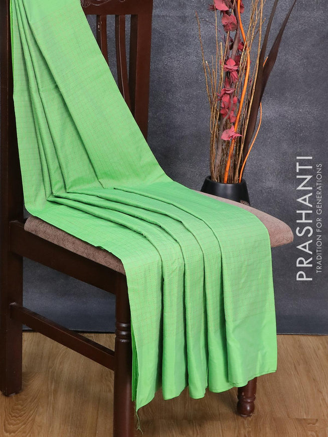 Arani semi silk saree green with allover copper zari checked pattern and simple border - {{ collection.title }} by Prashanti Sarees