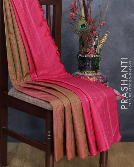 Arani semi silk saree greenish pink and pink with allover copper zari checked pattern and simple border - {{ collection.title }} by Prashanti Sarees